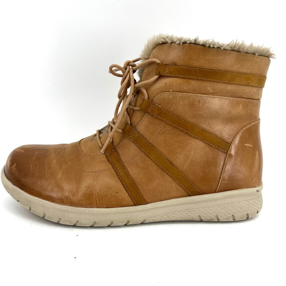 Ziera Susie tan taupe fake fur lined leather ankle boots lace up zip  (9)‎